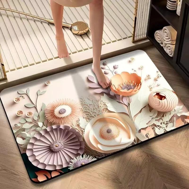 Painted Floral Oil Painting Pattern Door Front Mat Decoration Home Bathroom Floor Mat