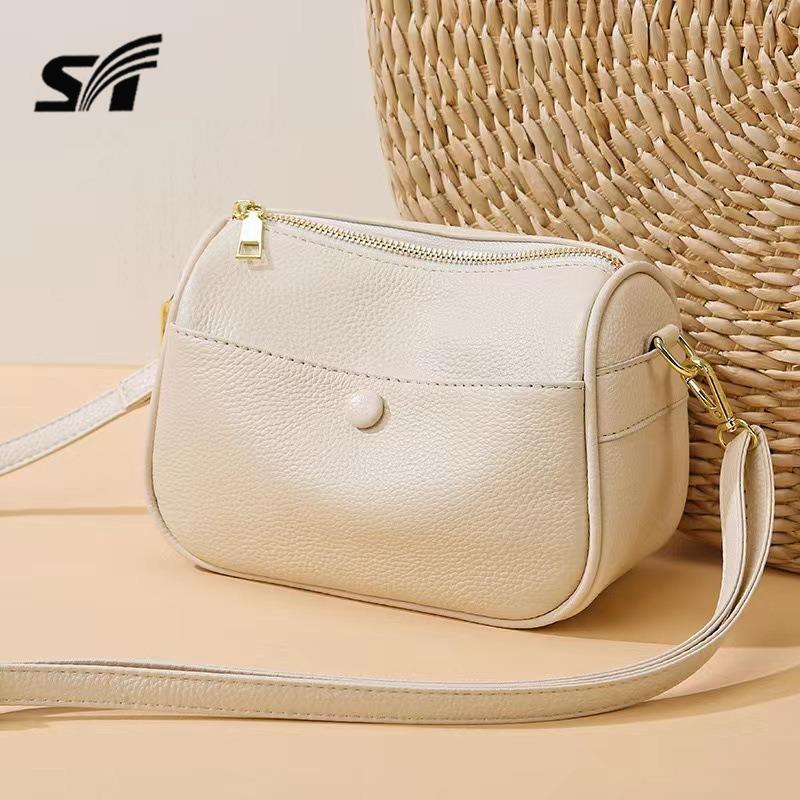 Bag new simple and fashionable multi-layer large-capacity women's bag shoulder bag first layer cowhide messenger bag bag