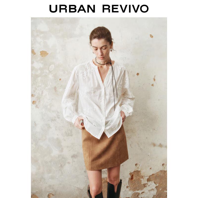 UR Women s 2025 Spring Embroidered V-Neck Open-Front Shirt S