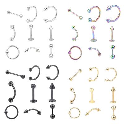 4 Farben 9 Stücke Chirurgenstahl Zunge Pin Nippel Ring Augenbraue Lippe Nagel Körper Piercing Schmuck Set