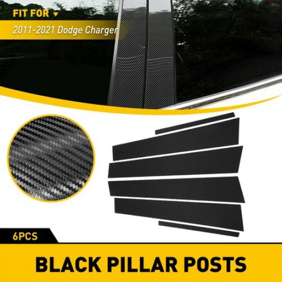 For Dodge 6pc 2011- Charger Carbon Black Pillar Posts Window Door Trim Cover