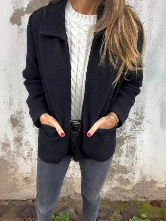 Europäische & Amerikanische Damen Herbst/Winter Strickjacke mit Reißverschluss und Revers 2024