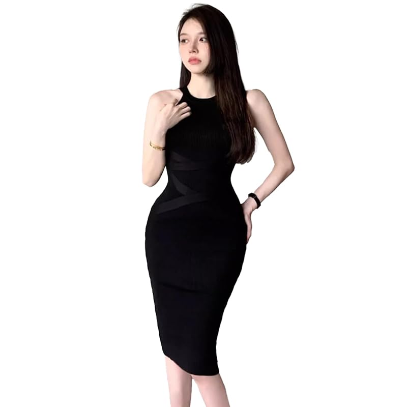 

[Roseelynn] sexy one piece ladies spring summer tight dress knit chest enhancement chest sleeveless date