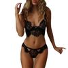 2Pcs Women Sexy See-Through Eyelash Lace Bra Panties Bikini Set Erotic Underwear