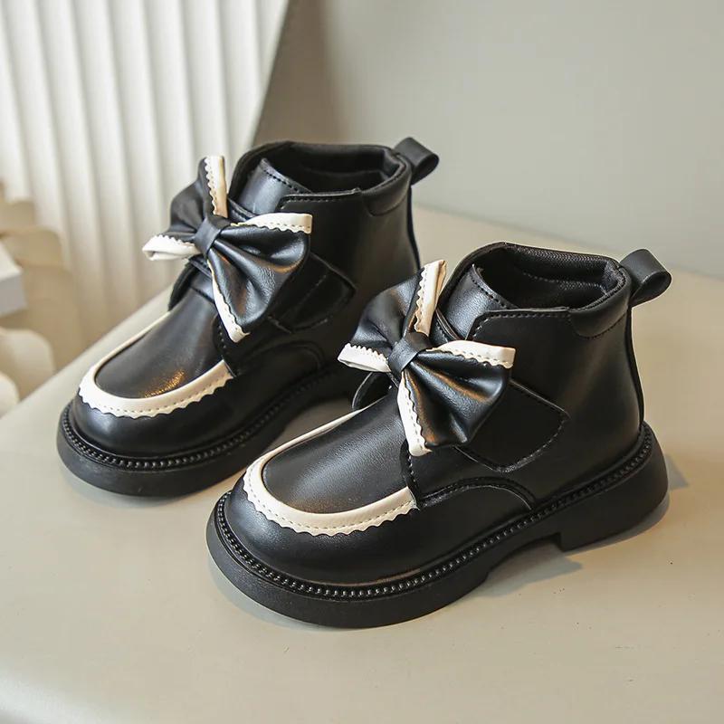 

Girl Short Boot Leather Boot Bow Tie Baby Boot Winter Shoe for Girl Kid Shoe Baby Boy Shoe 31 чорний