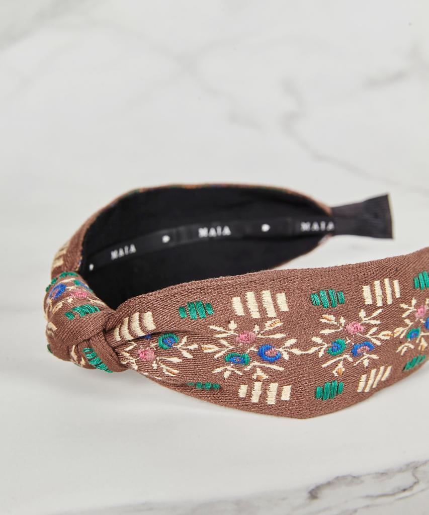 Maia Garden Jacquard Hairband - Knot Type Brown
