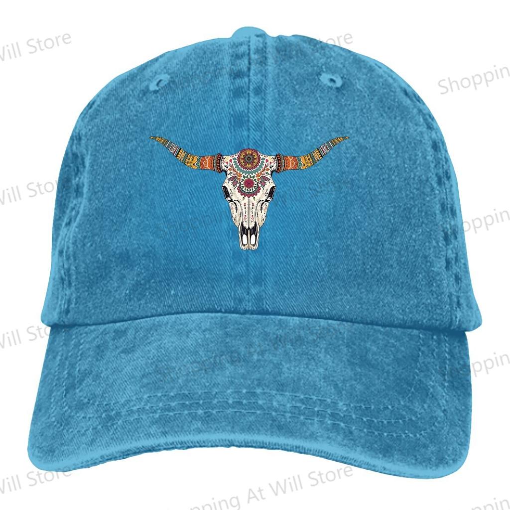 Boho Cow Skull Dad Hat Washed Mens Baseball Cap for Men Women Caps