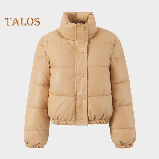 Winter Women Jacket Thickened Padded Stand Collar Neck Protection Windproof Heat Retention Solid Color Zip-up Long Sleeves Down Coat