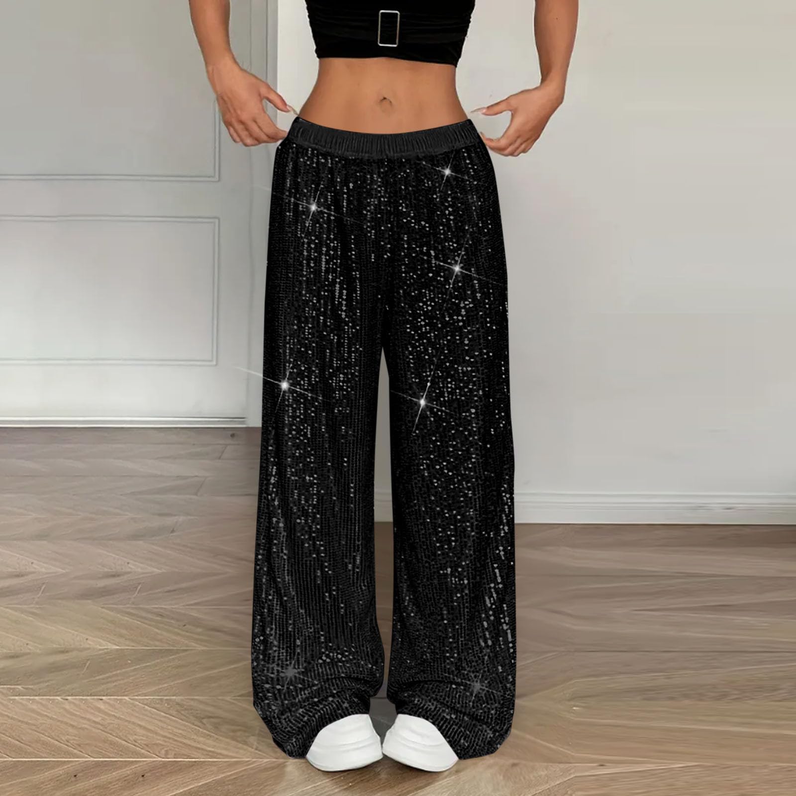 

Женские Модные Свободные Однотонные Брюки Кэжуал с Эластичной Талией, Карманами и Прямыми Штанинами XL чёрный