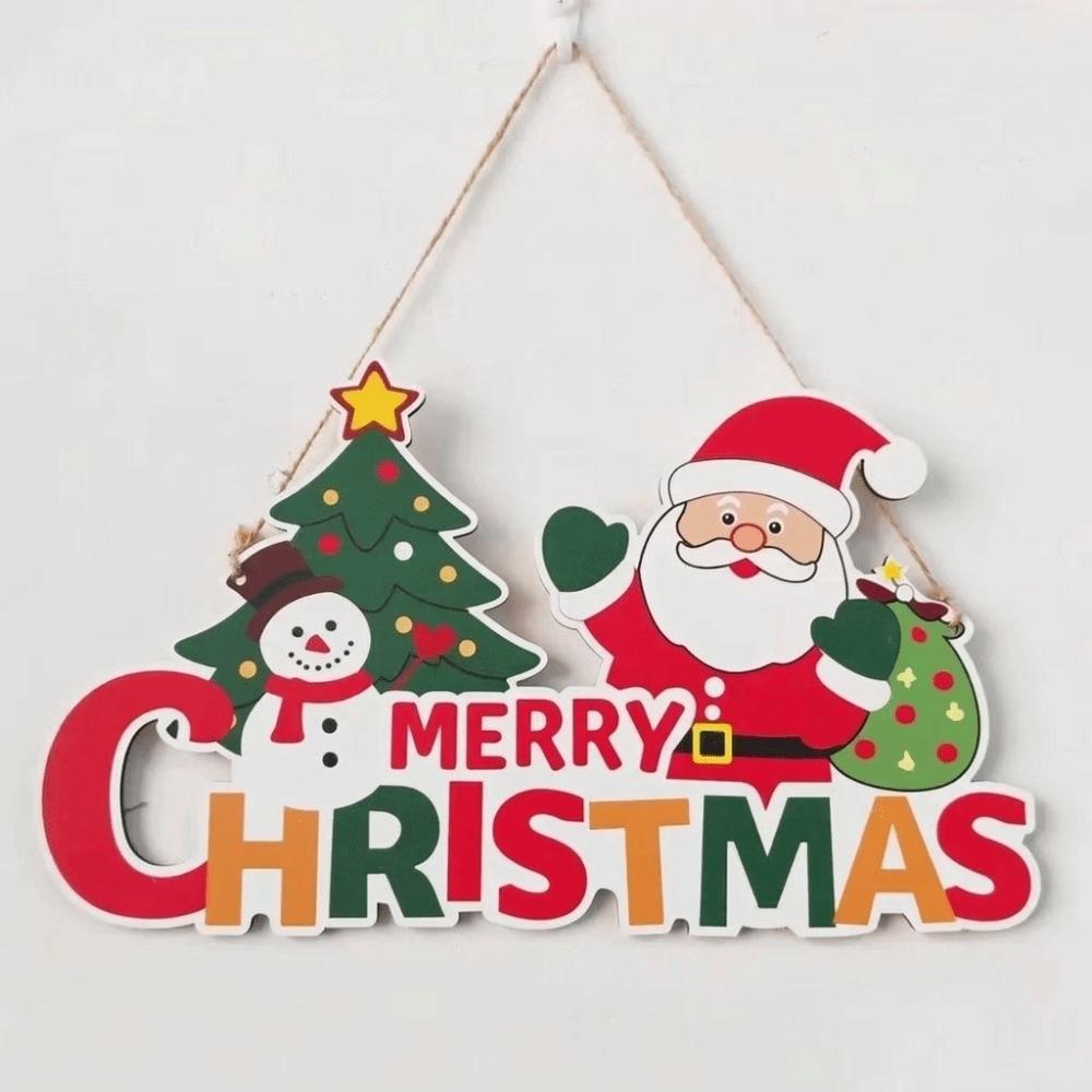 Wooden Christmas Door Hanging Reindeer Decorative Christmas Ornaments Santa Claus Snowflake Xmas Wall-mounted Pendants