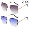 New Frameless Cut Edge Sunglasses Women Trendy Polygonal Gradient Color Sunglasses 9064