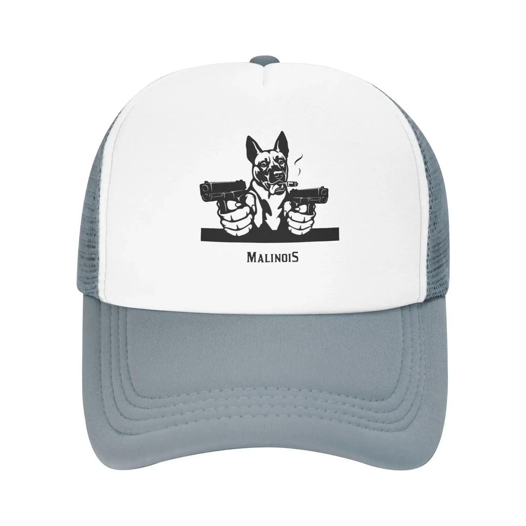 Funny Malinois Dog with Gun 2025 Belgian Shepherd Custom Mesh Baseball Caps Women Unisex Female Beach Sunscreen Hat Peaked Cap