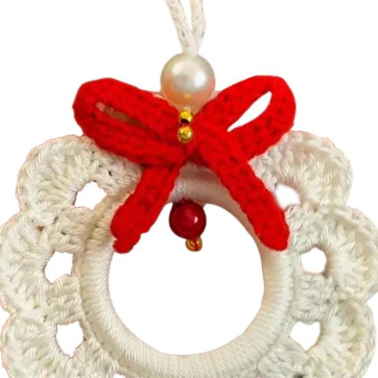 Crochet Christmas Wreath Ornaments Small Handmade Knit Wreath Hanging Ornament with Bow for Xmas Tree Holiday Home Decor