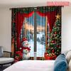 2D Christmas Winter Wonderland Backdrop Rustic Curtain with Xmas Tree, Santa Claus, Snow, and Moon Night Curtain Winter Holiday
