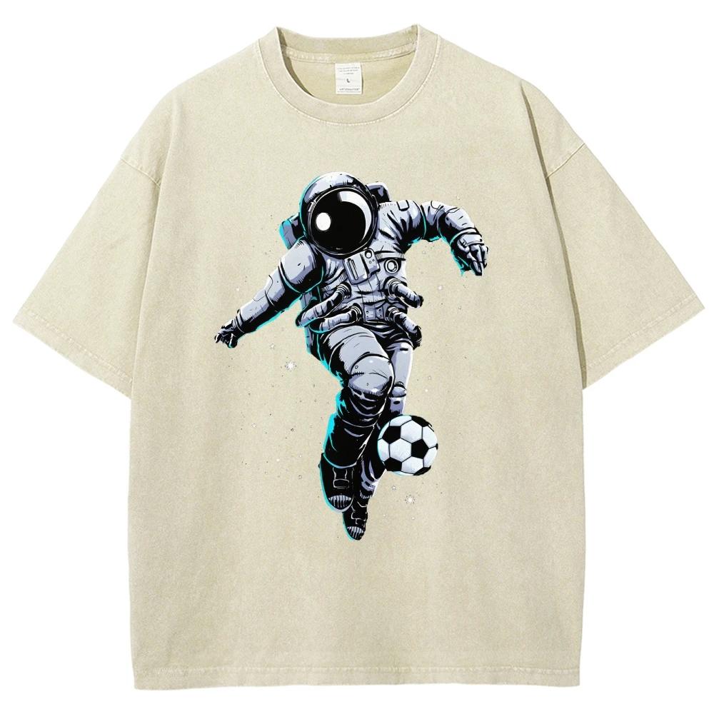 Astronaut Football T Shirts Unisex Fit Washed Tees Men Women Casual Short Sleeve T-shirts Cotton Oversized T-shirt