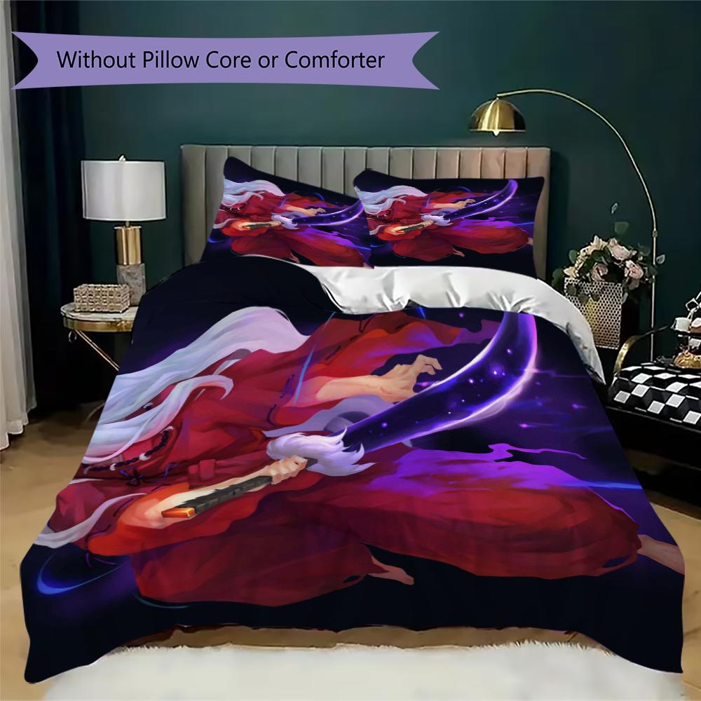 Inuyasha Pattern Bedding uilt Set uilt Cover Pillowcase Home Decoration Birthday Gift (1 * duvet cover + 2 * pillowcase without core)