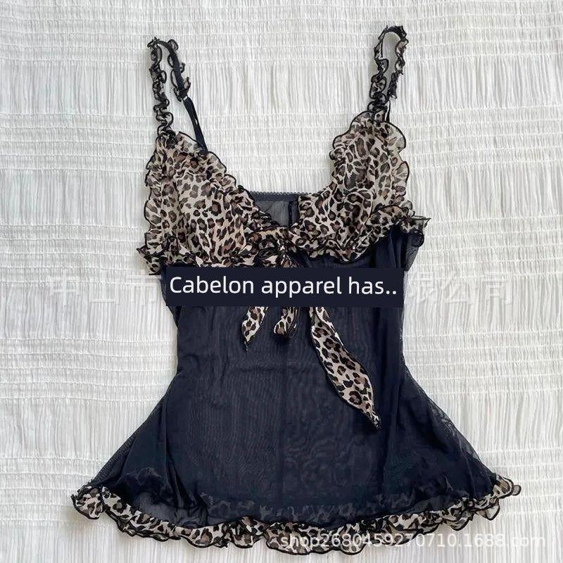 2025 Summer New Style American Sweet and Spicy Style Leopard Print Sexy Suspender Top for Women
