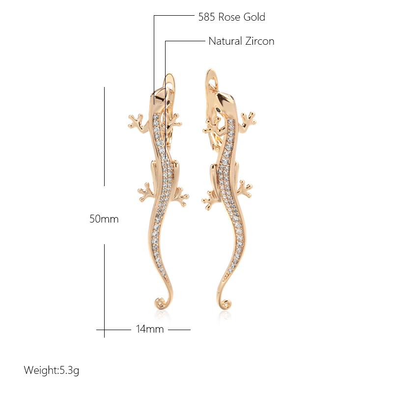 New Luxurious Lizard Drop Earring Personality Gothic Natural Zircon  Rose Gold Color Earrings Fashion Animal Jewelry