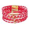 Leopard Print Magnetic Buckle Leather Bracelet: Alloy Beaded Cord with Copper Tube