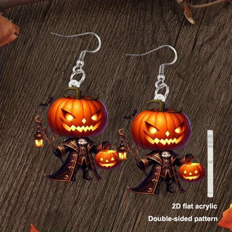 Halloween Themed Cartoon Pumpkin Pattern Women Acrylic Earrings For Casual Fashion Adults