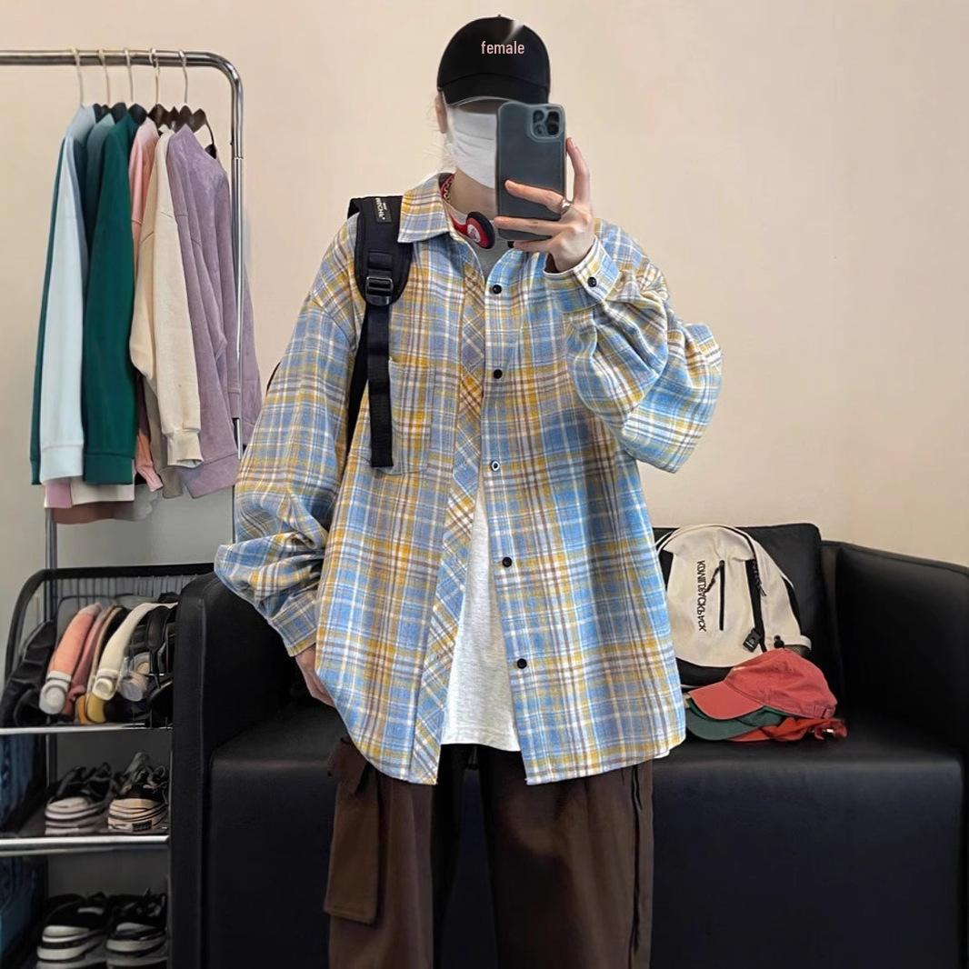 

Unisex Retro Plaid Long Sleeve Shirt Jacket - Trendy Casual Style for Spring M