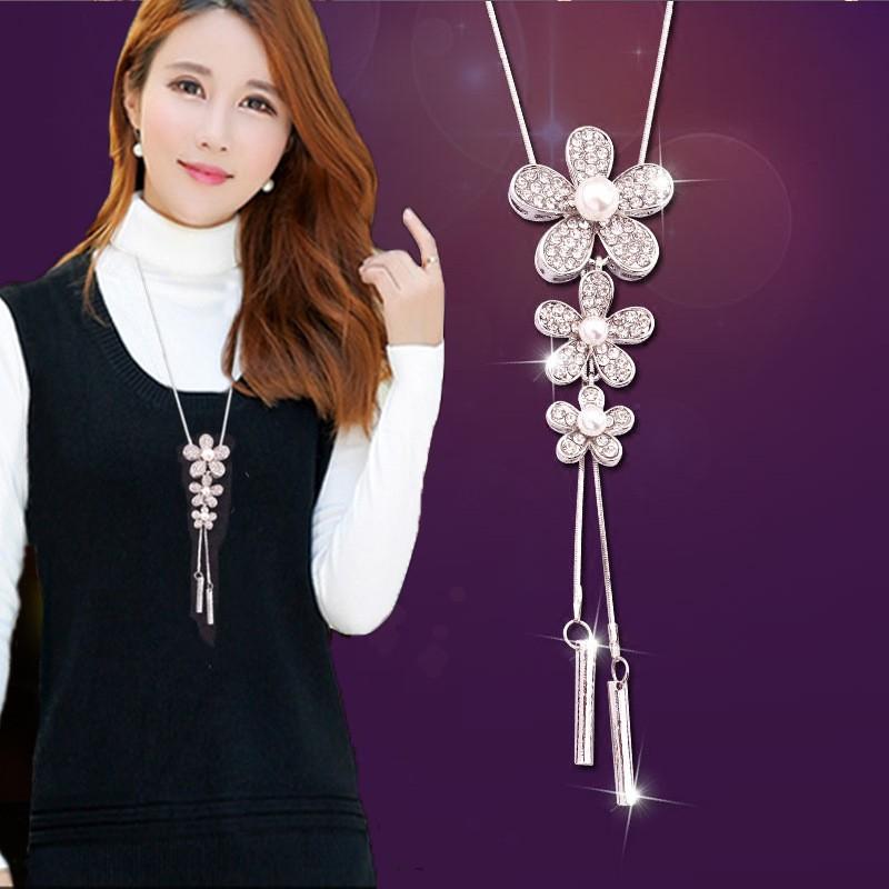 Rhinestone Tassel Sweater Chain Long Necklace
