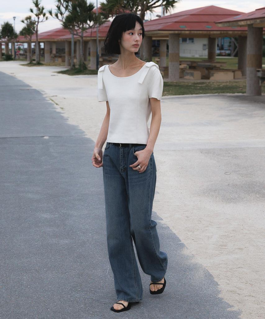 DEHEVE Boat Neck Ribbon Knit [Ivory]