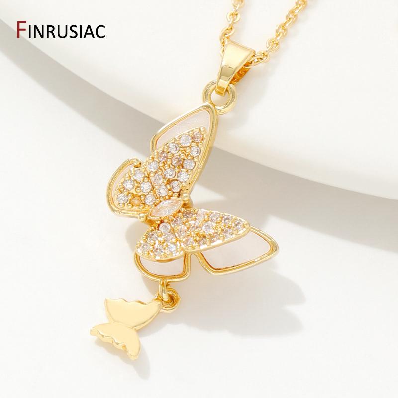 

Fashion Butterfly Zircon Pendant Necklace for Women Girls 18K Gold Plated Brass Chain Party Accessories Jewelry Gifts