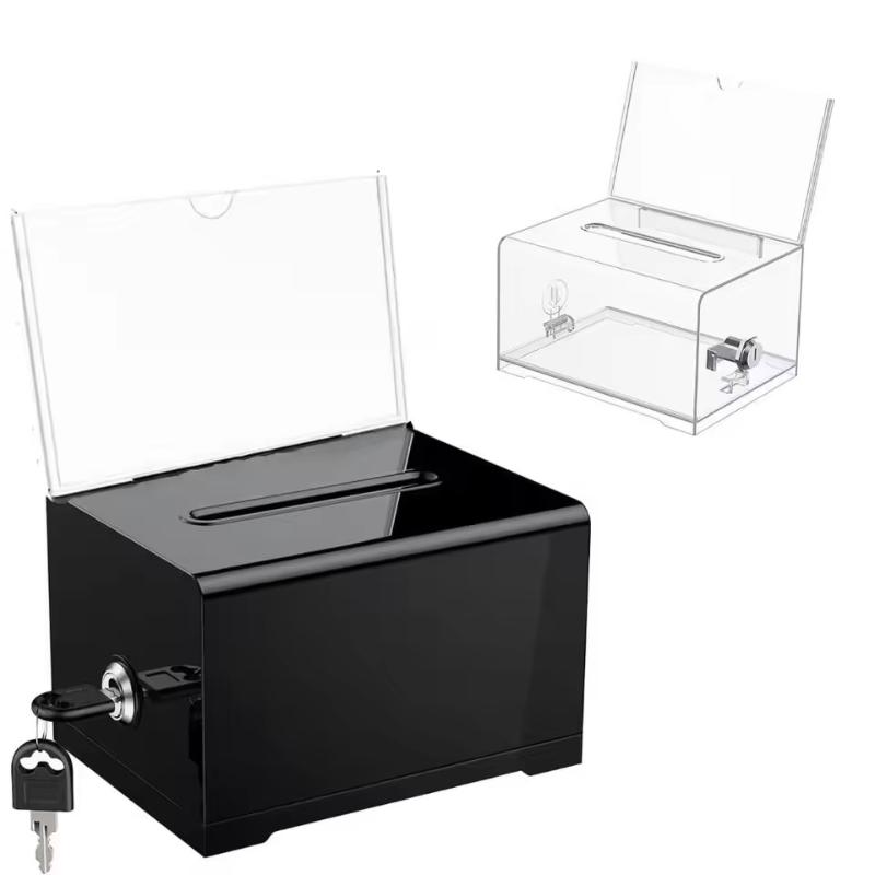 Plastic Container With Lock And Sign Holder Suggestion Box Acrylic Solid Ballot Box Durable Tip Jar Voting