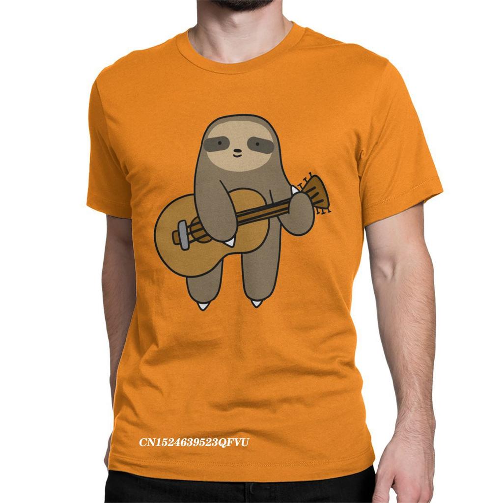Guitar Sloth Cute Tops T Shirts Mens Cotton Novelty Tee Shirt Round Neck Guitarist Animal Tees Harajuku Tops Gift Idea