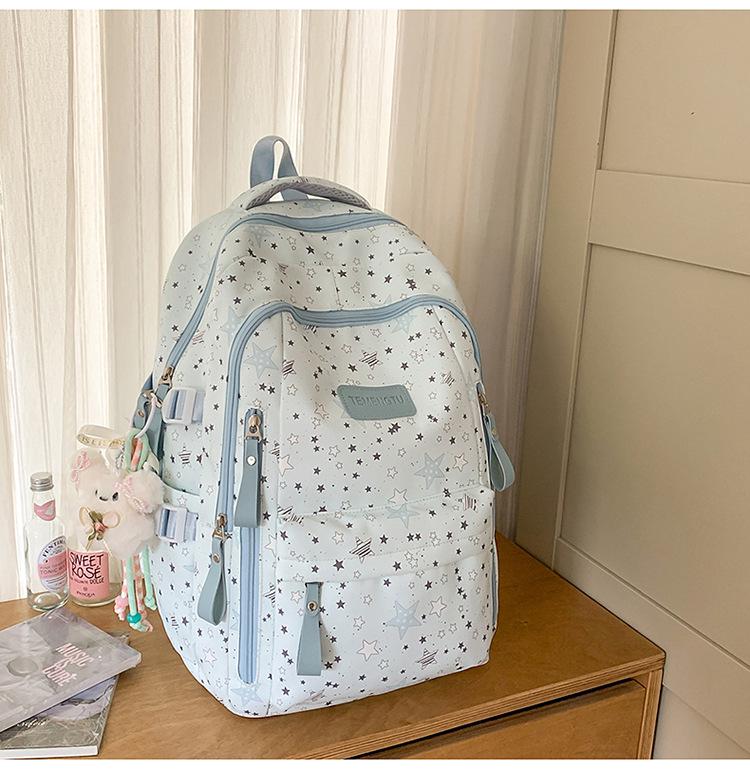 Women's Cute Star Print Korean Style Middle School Backpack - Campus Double Shoulder Bag