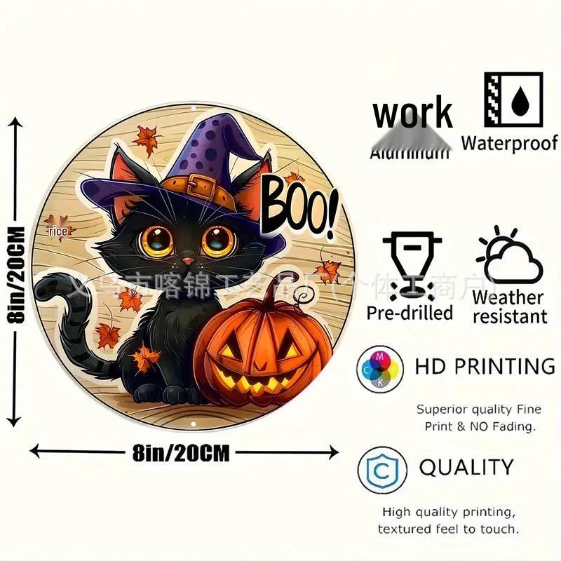 Halloween Bat Wings & Vampire Black Cat Door Hanger - Wooden Ghost Festival Front Door Decoration