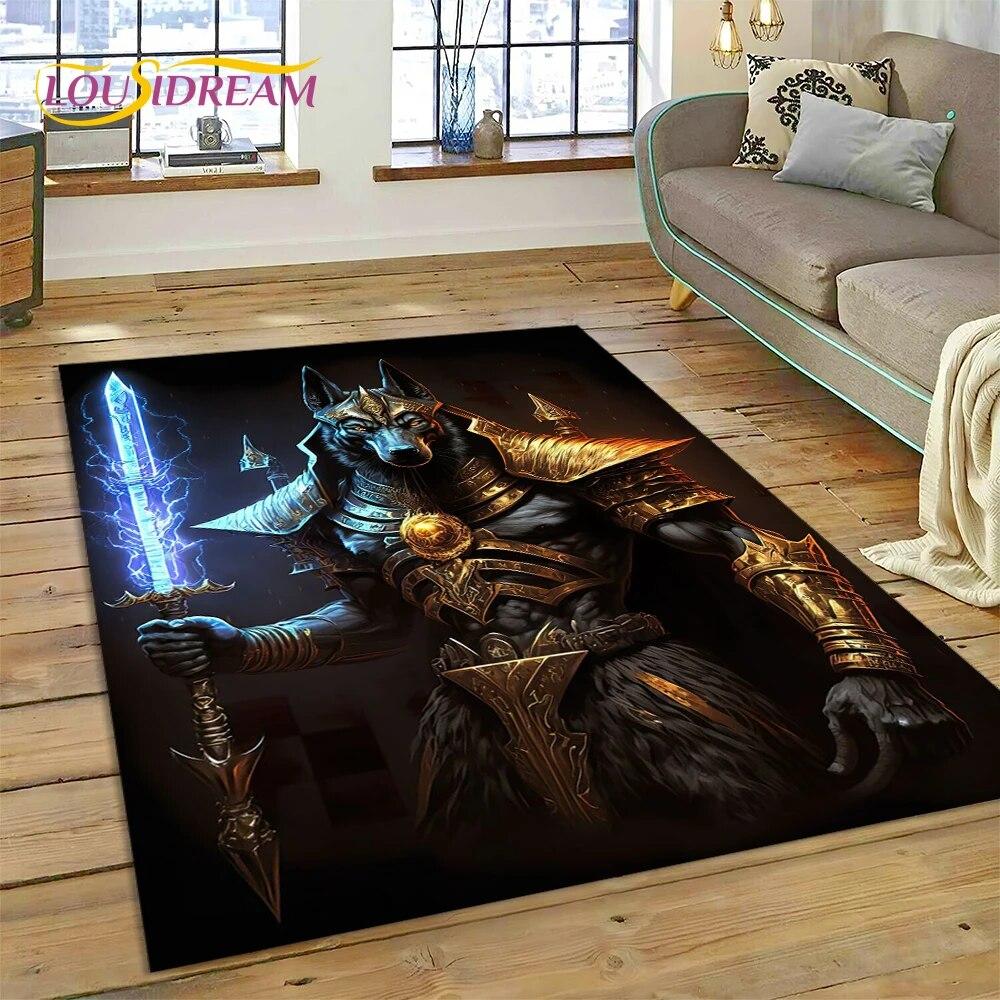 3D Anubis Pharaoh Horus Egyptian Mythology Gods Carpet Rug for Home Living Room Bedroom Sofa Doormat Decor,Area Rug Non-slip Mat