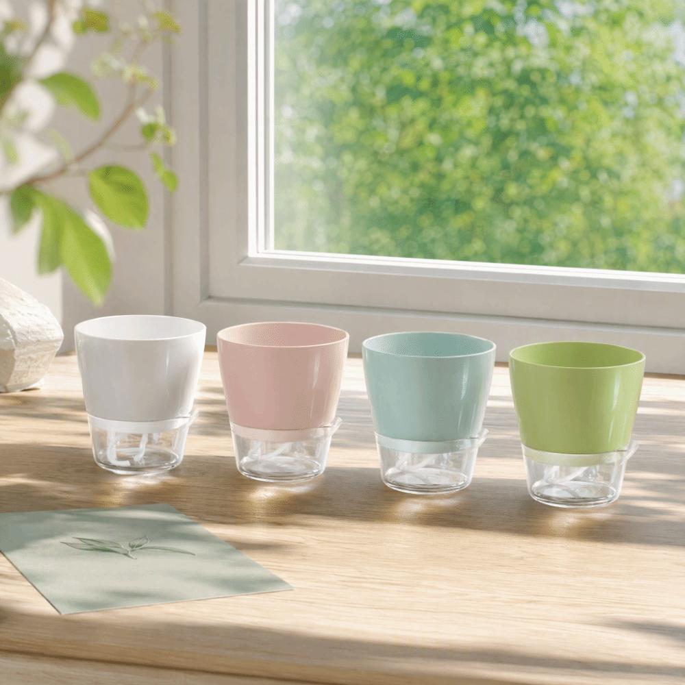 Drainage Hole Self Watering Flower Pot Plastic Resin Material Transparent Plant Pot  Home Planters