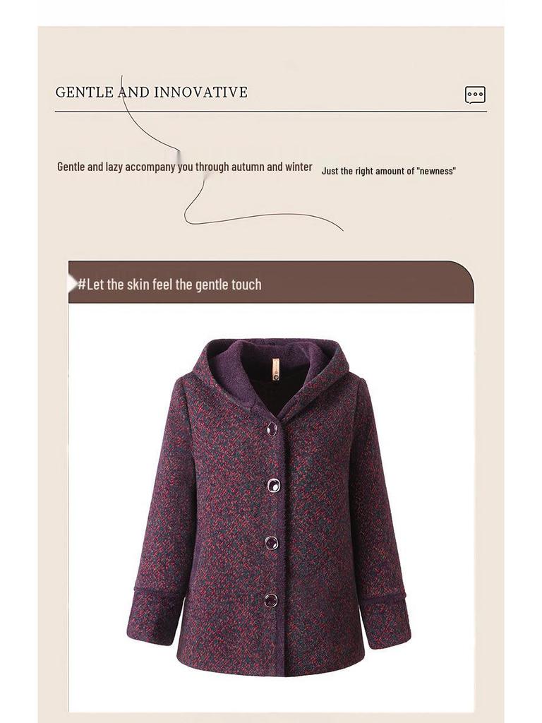 Plus Size Velvet Winter Coat for Middle-Aged Women - Long Sleeve Fashionable Loose Fit