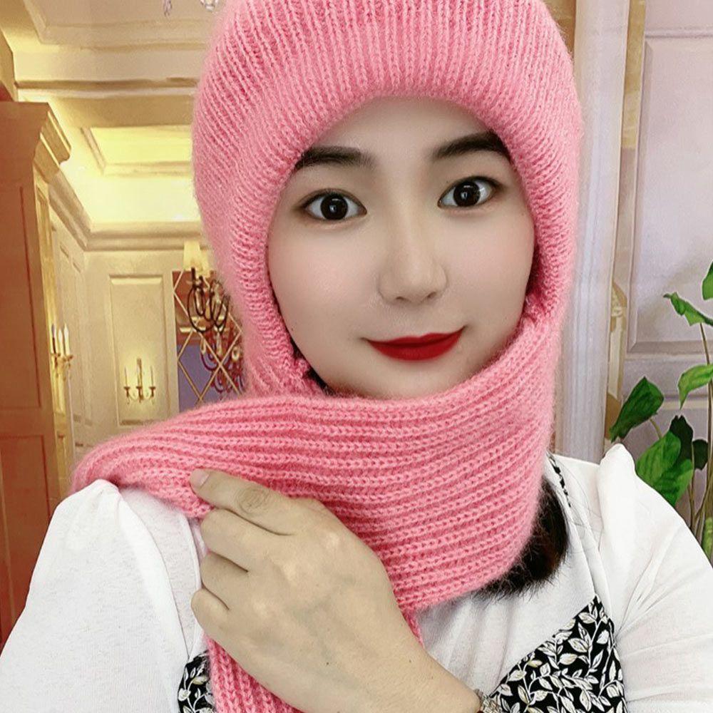 Women Windproof Thick Knitted Hat Hat Scarf Set Neck Warmer Beanies Cap