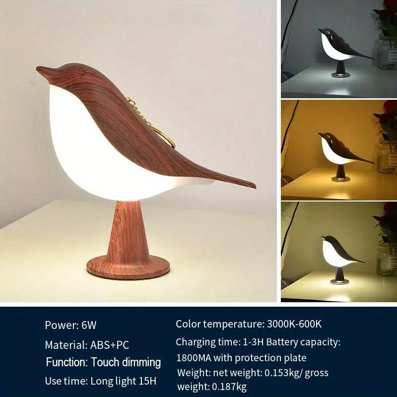 3 Colors Touch Controlled Bird Night Light Rechargeable Cordless LED Lamp Protection Eye Warm for Bedroom & Home Decoration Gift