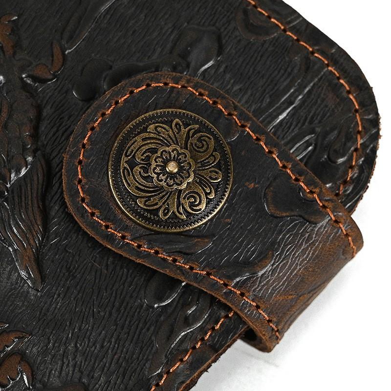 Men's Crazy Horse Leather Wallet Genuine Long Iron Chain Anti Theft Handbag RFID Demagnetization Zero