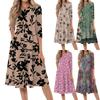 Damen Freizeitmode Rundhals Dreiviertelarm Blumenprint Mittellanges Kleid Geeignet für den täglichen Gebrauch und verschiedene Anlässe
