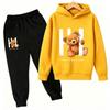 Spring Autumn Fashion Kawaii Anime Cartoon Teddy Bear Print Kids Pullovers Pants 2-piece Set Street Casual Fashion Hoodies Vintage Boy's Girl Clothes