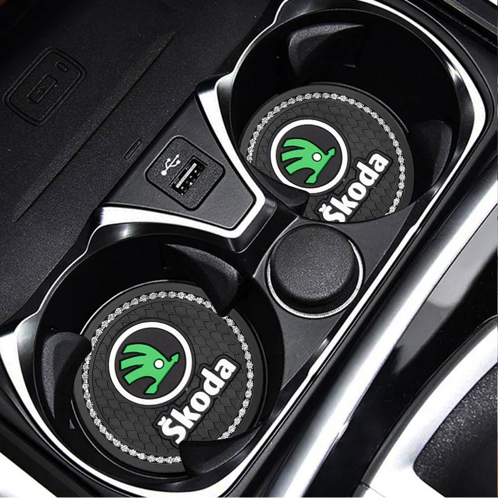 OENU7 Car Coaster Water Cup Bottle Holder Mat Anti-slip Pad For Skoda Octavia 2 3 Fabia A7 Rapid Superb Kamiq Kodiaq Accessories