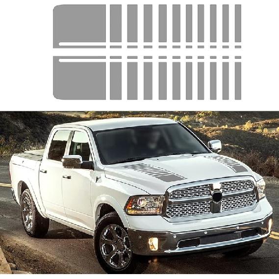 Ramuel Car Hood Modified Racing Stripes Vinyl Decorative Scratch Decals 2 Pieces For All Cars SUV Truck Off-Road Vehicle Universal (F1 Grey)