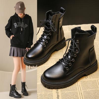 Bottines pour femmes PU uni Bout rond Talon haut Automne et Hiver Décontracté Fermeture éclair Résistant à l'usure Confort Talons épais Bottes chaudes