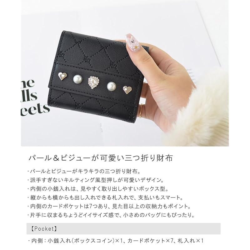 [SecretDoor] black trifold wallet ladies mini wallet small wallet woman trifold wallet Mitsuori wallet mini cute compact folding wallet Life easy to
