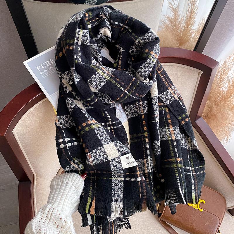 

Белый маленький клетчатый шарф женский зимний новый высококачественный теплый и утолщенный шаль из искусственного кашемира шарф двойного назначения чёрный