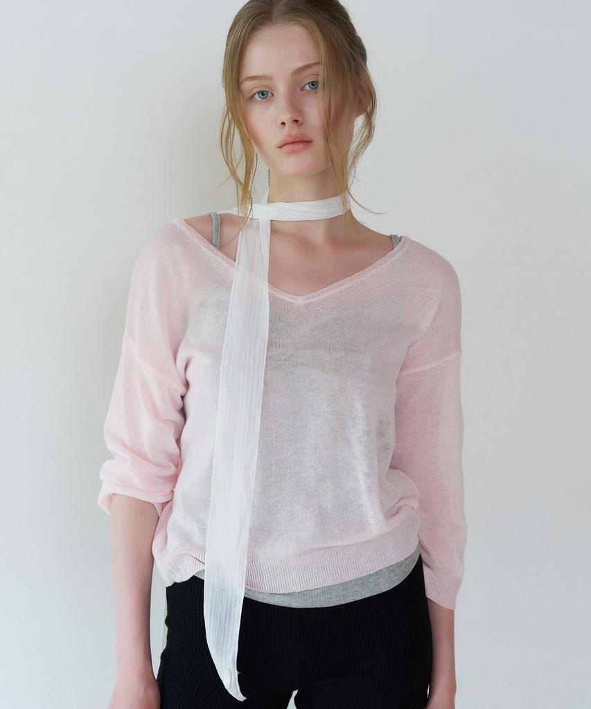 LETTERA V-Neck Linen Half Knit