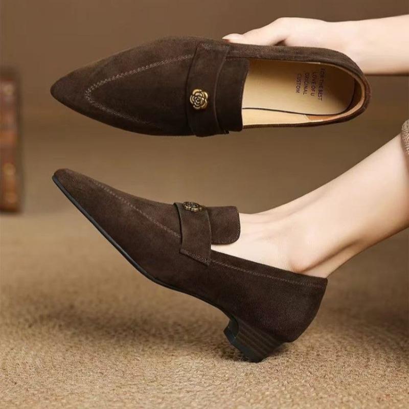 2025 Fashion Dress High Heels Retro Handmade Genuine Women's Pointed Toe Single Shoes Design Thick Heel Versatile Comfortable