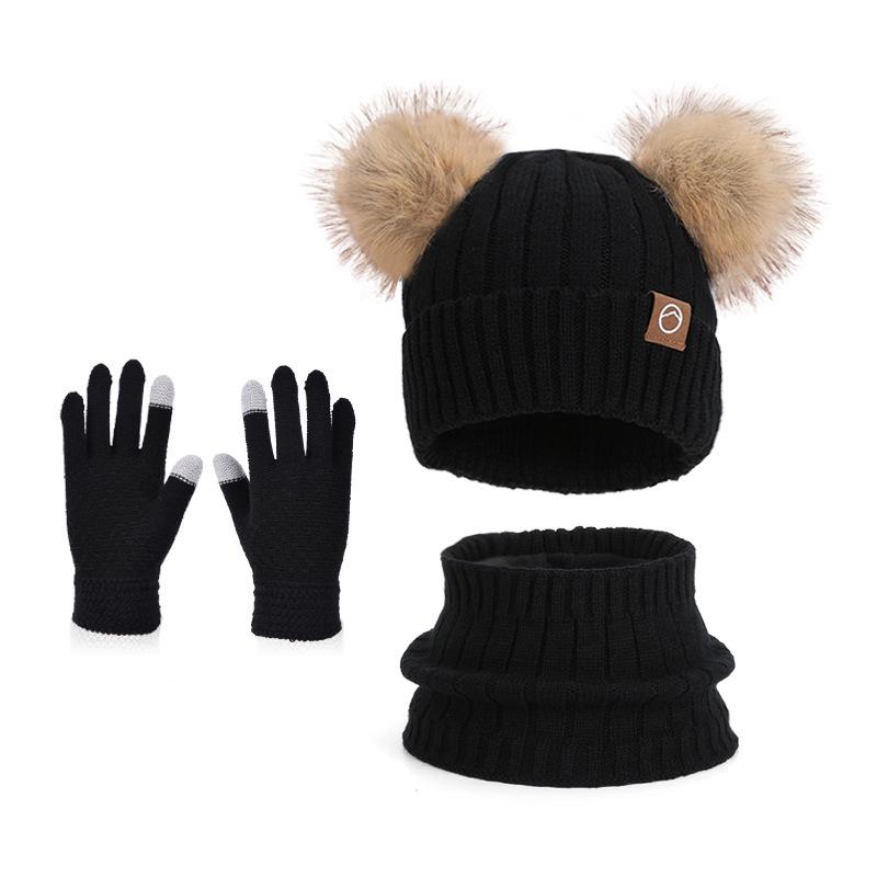 Children's Winter Knit Set: Pom-Pom Hat, Fleece-Lined Gloves, and Scarf for Boys and Girls