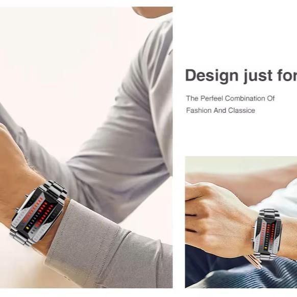 LED-Mode-Armbanduhr Unisex Herren Damen Geschenk Digital Lava Display Edelstahlband Armee Sport Vintage Retro Casual