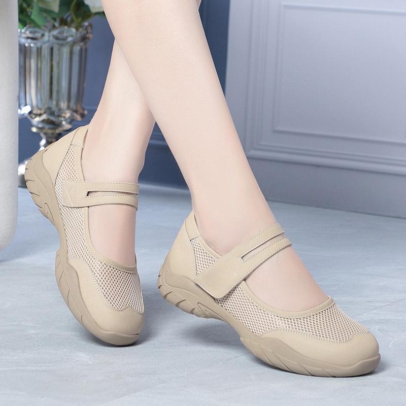 

Breathable Mesh Summer Single Shoes, Women s Casual Shoes, Versatile Velcro Flat Shoes, Middle-aged and Elderly Shoes 41 бежевий